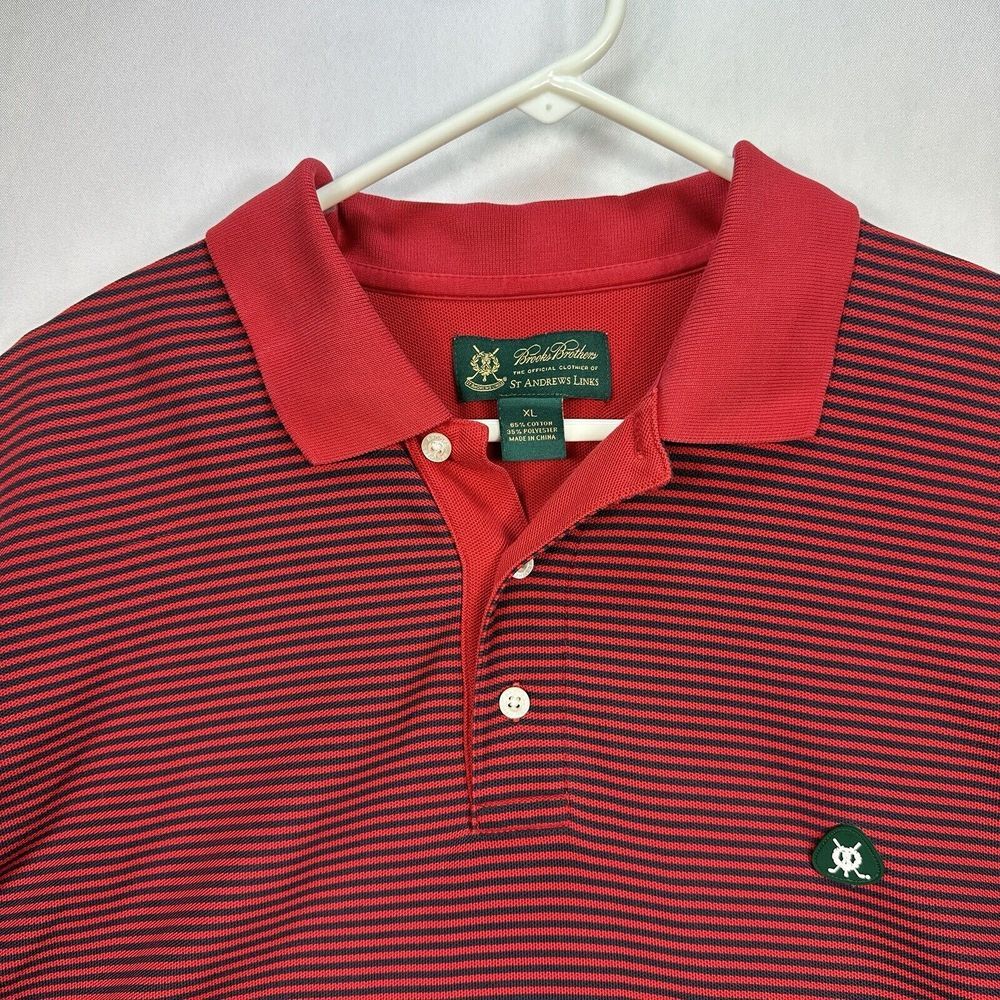 Brooks Brothers St Andrews Golf Polo Shirt Mens XL Red Blue Striped Short Sleeve